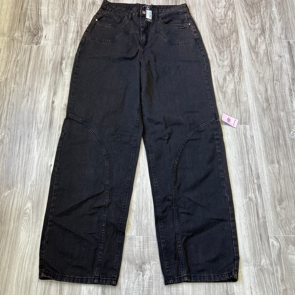 Prettylittlethings Tall Dark Chocolate HighWaist Western Seam Detail Jeans Sz 10